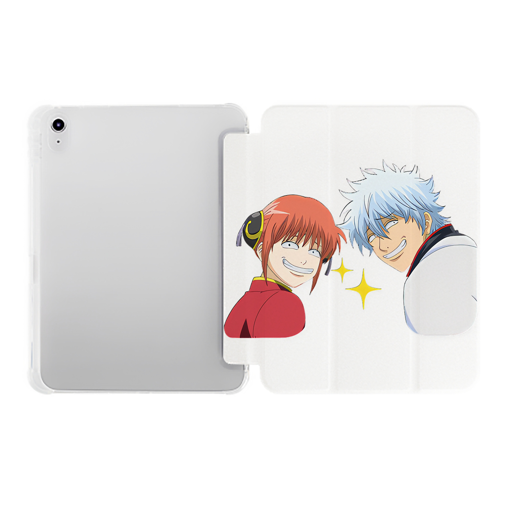 （画像用） ぎんたま 坂田銀時（さかたぎんとき） 神楽 志村新八（しむら しんぱち） GINTAMA Sakata Gintoki Kagura Shimura Shinpachi IPad ケース ペン収納付き 三つ折りスタンド PUレザー×シリコン 対応機種9.5/10.5/10.9インチ